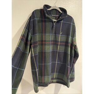 Nautica Men's X Large Plaid Fleece 1/4 Zip Pullover Jacket Green Red Blue Xl Y2K